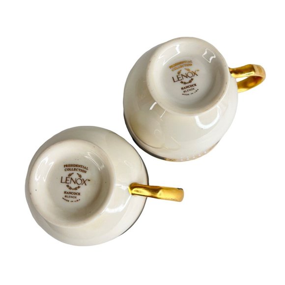 Lenox Hancock Tea Cup And Saucer Set of 2 Presidential Collection NEW Ivory Foot - Picture 7 of 9